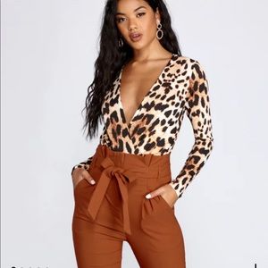 Leopard Print plunge bodysuit